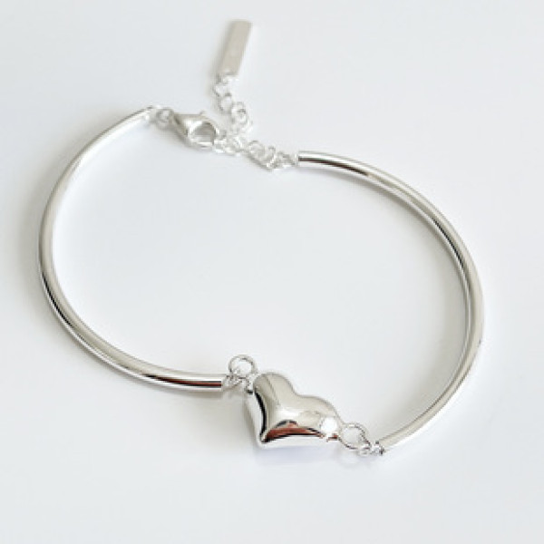 A32951 fashion trendy s925 sterling silver silver heart bangle bracelet