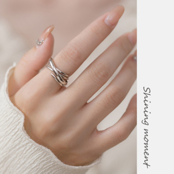 A39828 s925 silver multilayer layered bar simple adjustable ring