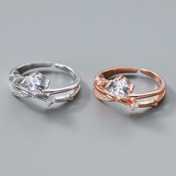 A41438 s925 sterling silver hollowed rhinestone weave ring