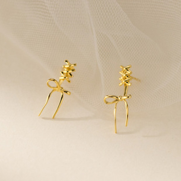 A43249 s925 sterling silver ribbon butterfly stud fashion sweet earrings