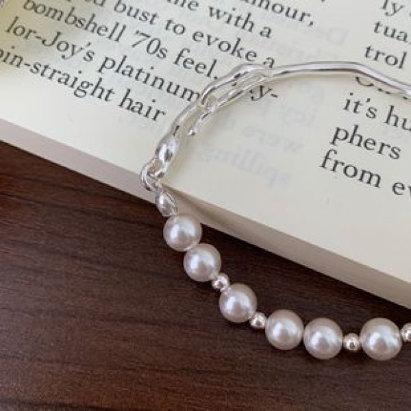 A39444 sterling silver pearl simple geometric charm bracelet
