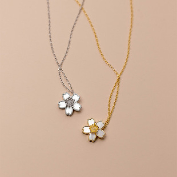 A40388 s925 silver shell sweet trendy flower daisy necklace