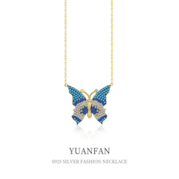 A37267 925 sterling silver rhinestone butterfly necklace