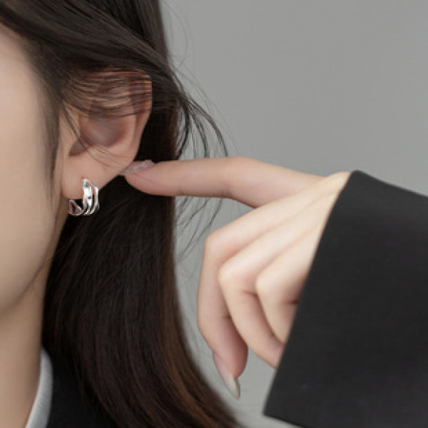 A37941 s925 sterling silver double doublelayer layered stud design elegant earrings