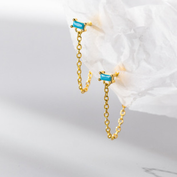 A38240 s925 sterling silver square rhinestone chain bar design elegant earrings