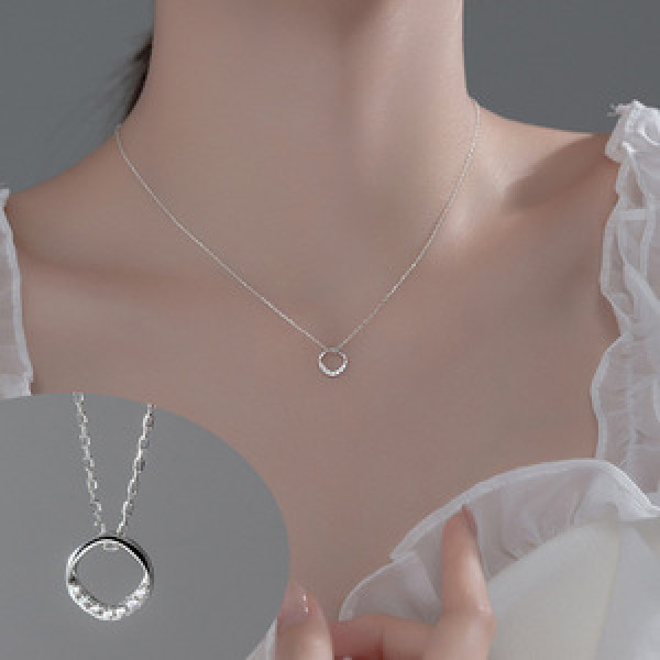 A45354 s925 silver hollowed trendy square rhinestone sweet necklace