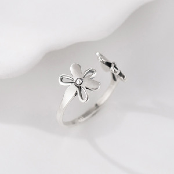 A45932 s925 sterling silver trendy sweet unique double flower ring