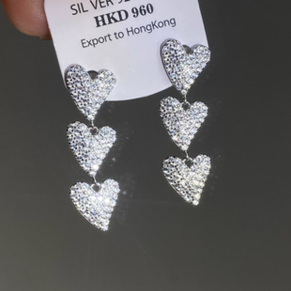 A39748 s925 sterling silver sparkling rhinestone heart stud sweet design earrings