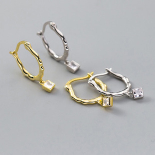 A40022 s925 sterling silver elegant weave square rhinestone unique earrings