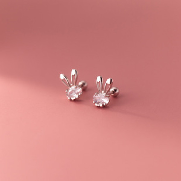 A37819 s925 sterling silver sweet rhinestone rabbit stud design earrings