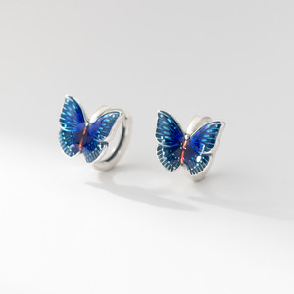 A45823 s925 sterling silver thai vintage blue butterfly earrings