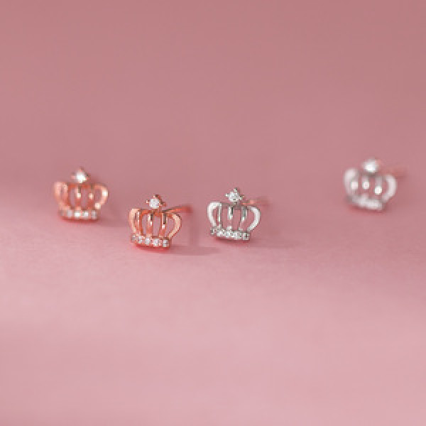 A44898 s925 sterling silver sweet rhinestone hollowed crown stud earrings