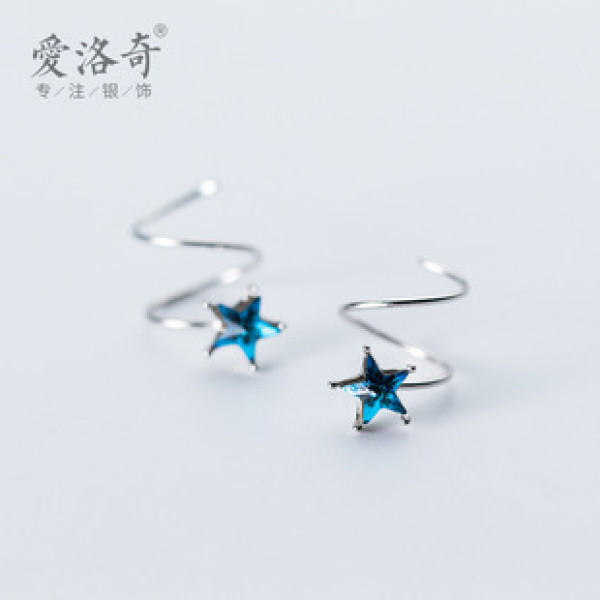 A40662 s925 silver trendy rhinestone stars weave earrings