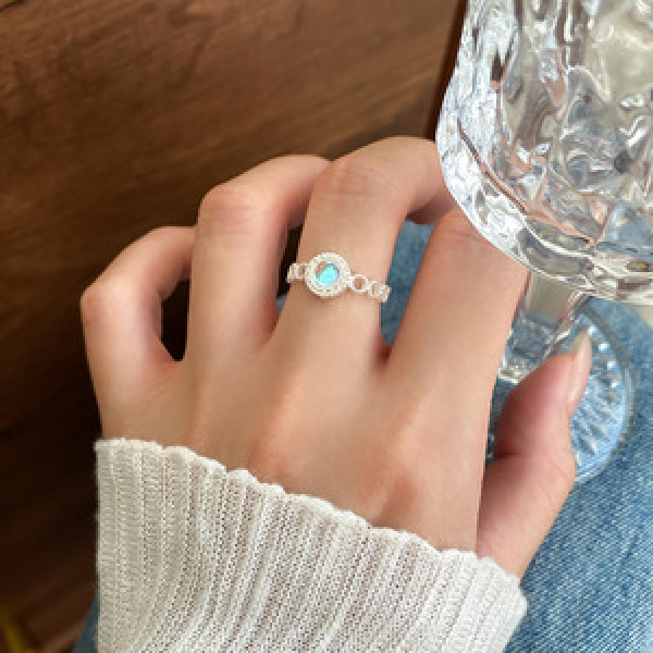 A45828 s925 sterling silver hollowed circle trendy glass ring