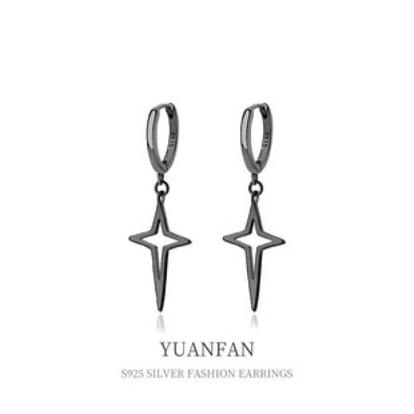 A37558 sterling silver hollowed stars black dangle earrings