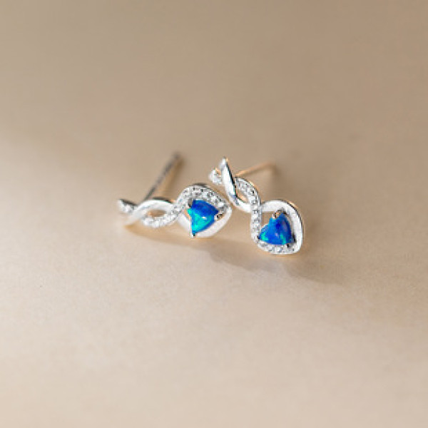 A41872 s925 sterling silver sweet colorful stud heart opal rhinestone earrings