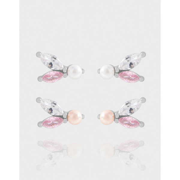 A43268 design simple cubic zirconia pearl stud sterling silver s925 earrings