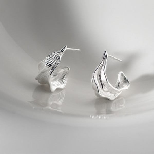 A45978 s925 sterling silver dainty double layered bar leaf stud earrings