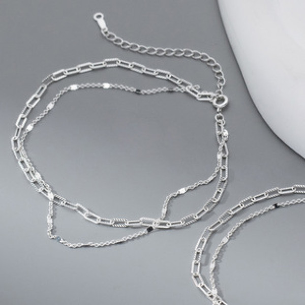 A41586 s925 sterling silver doublelayer oval charm hollowed design anklet bracelet