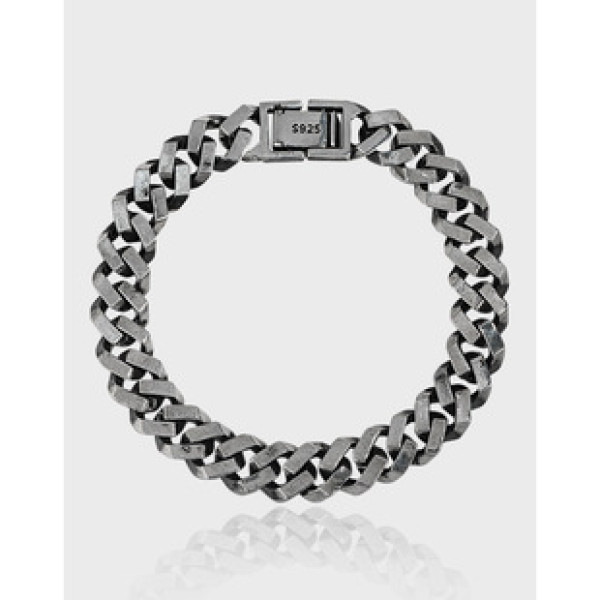 A37592 thai quality vintage chain bar s925 sterling silver charm bracelet