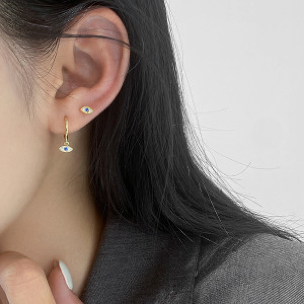 A46276 s925 sterling silver simple blue rhinestone eye stud earrings