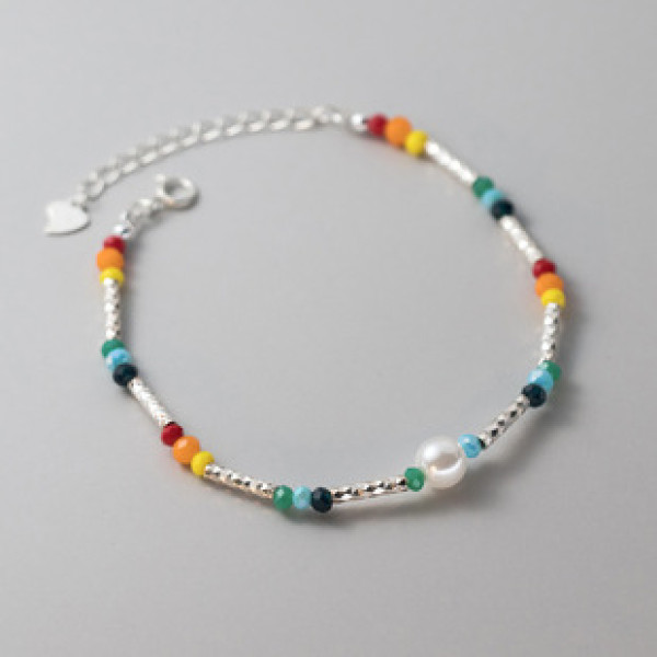 A40154 s925 sterling silver artificial pearl charm design elegant bracelet