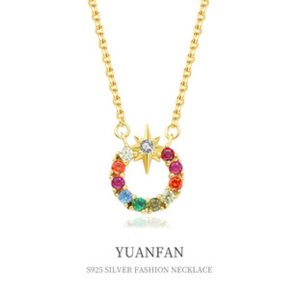 A38582 sterling silver elegant colorful cubic zirconia necklace