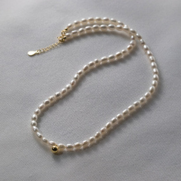 A39081 s925 sterling silver gold pearl vintage elegant design necklace