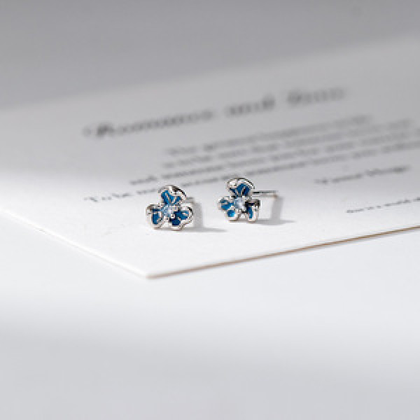 A45121 s925 sterling silver sweet blue flower rhinestone stud earrings