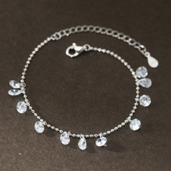 A42980 s925 silver rhinestone teardrop charm fashion design bracelet