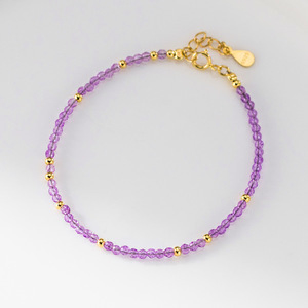 A45751 s925 silver trendy sweet dainty purple crystal gold charm bracelet