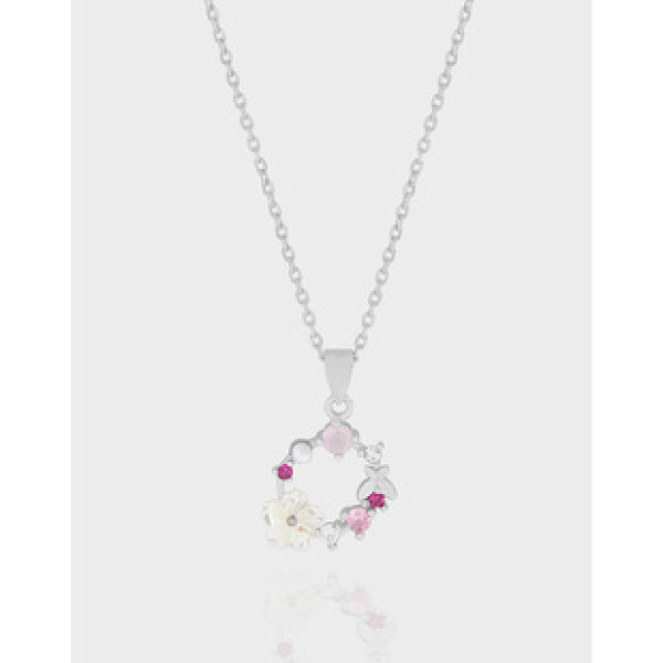 A41146 colorful cubic zirconia natural shell flower sterling silver s925 necklace