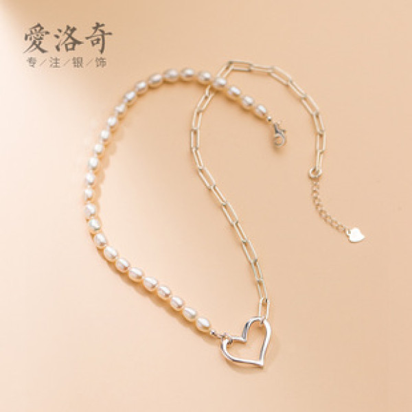 A32403 s925 sterling silver fashion hollowed heart pearl necklace