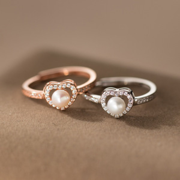 A44952 s925 sterling silver sweet rhinestone heart pearl ring