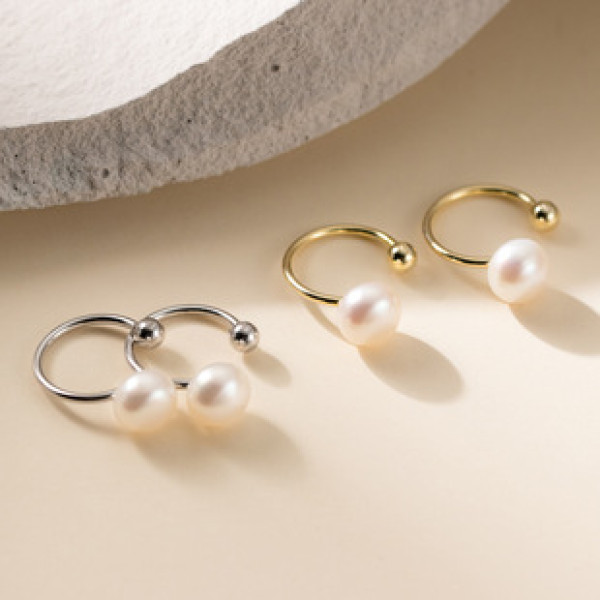 A41875 s925 sterling silver simple fashion pearl clipon earrings