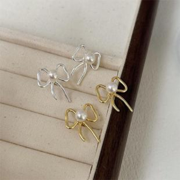 A41968 sterling silver butterfly pearl stud simple elegant earrings