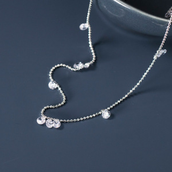 A44179 s925 sterling silver trendy sweet unique rhinestone necklace