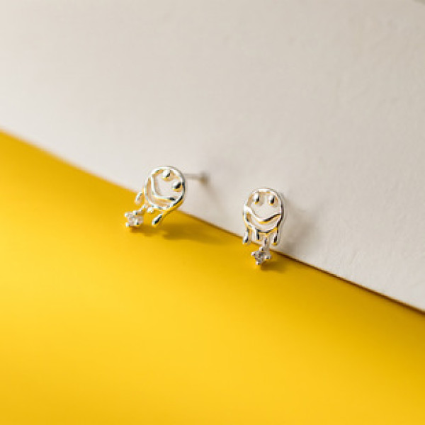 A42853 s925 sterling silver cute rhinestone hollowed smilingface stud earrings