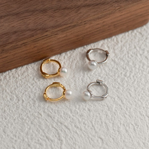 A43565 s925 sterling silver fashion sweet simple pearl earrings