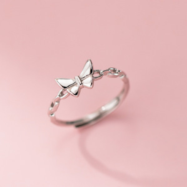 A45889 s925 sterling silver trendy sweet butterfly chain bar ring