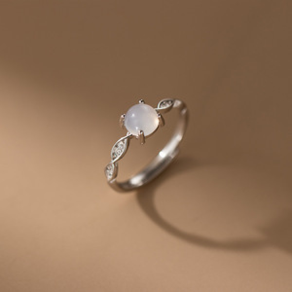 A44913 s925 sterling silver sweet rhinestone white jade ring