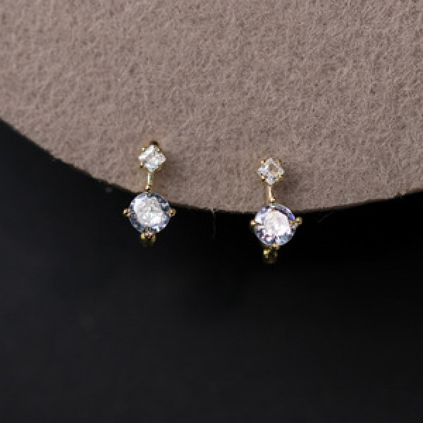 A44169 s925 silver fashion simple elegant rhinestone circle earrings