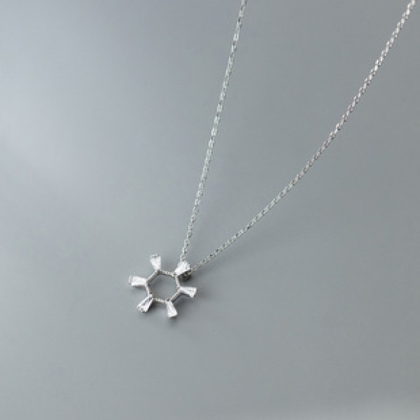 A36740 s925 sterling silver chic simple circle hexagon geometric rhinestone necklace
