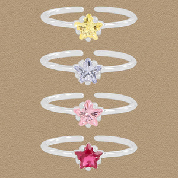 A45914 simple colorful stars cubic zirconia sterling silver s925 ring