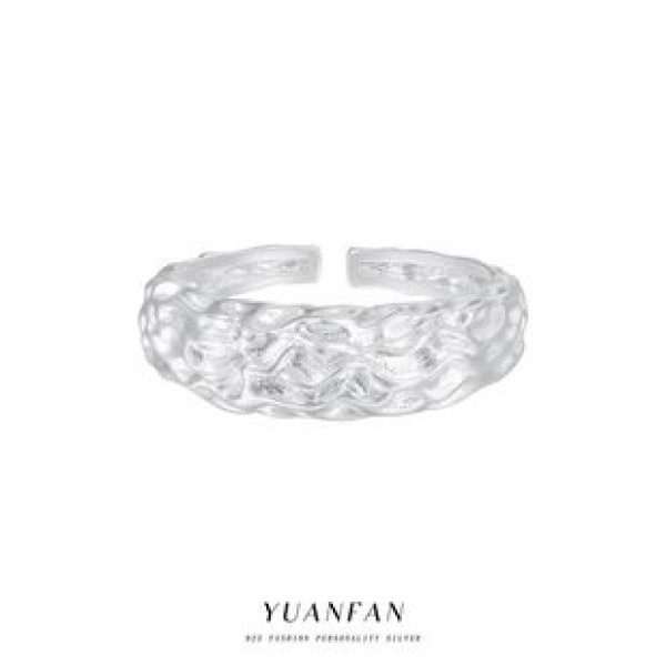 A43420 s925 sterling silver geometric wide unique ring