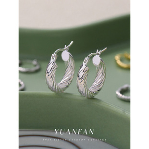 A42034 s925 sterling silver design circle vintage twist hoop earrings