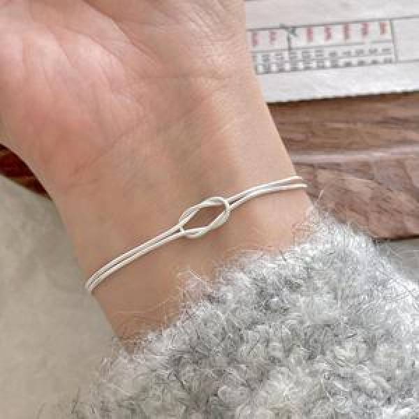 A45767 s925 sterling silver twist simple geometric charm bracelet