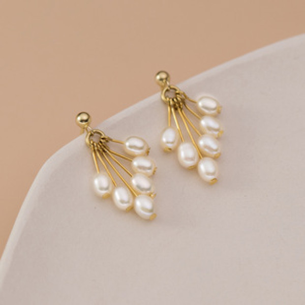A40145 s925 sterling silver pearl pendant stud vintage design elegant earrings