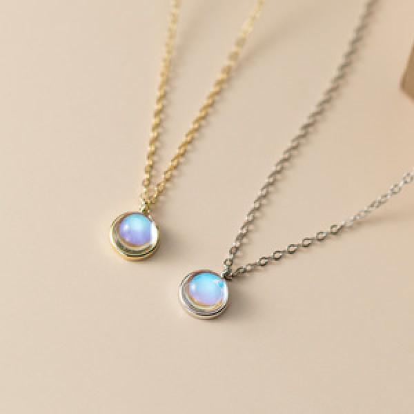 A43732 s925 sterling silver dainty trendy sweet unique blue glass necklace