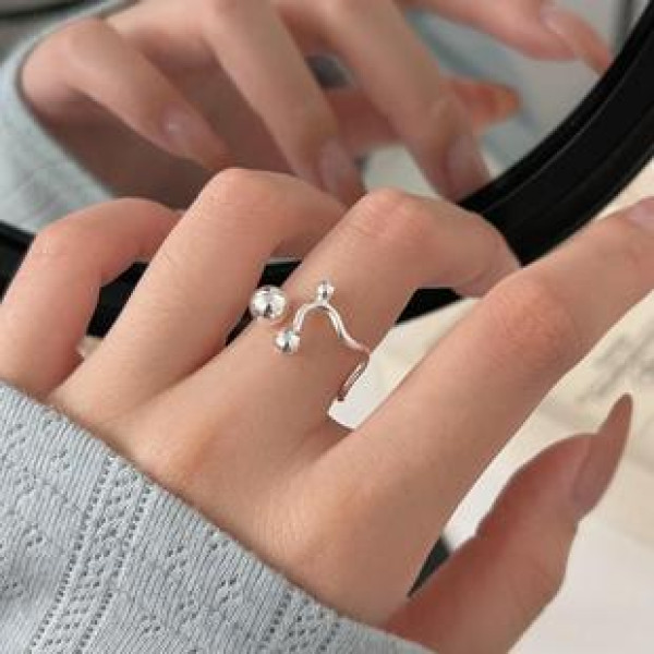 A42650 simple s925 sterling silver bead design unique circle ring